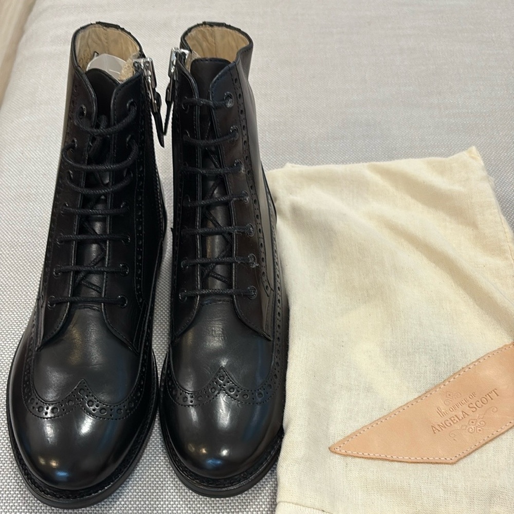 Angela Scott Black Leather Ankle Boots brand New